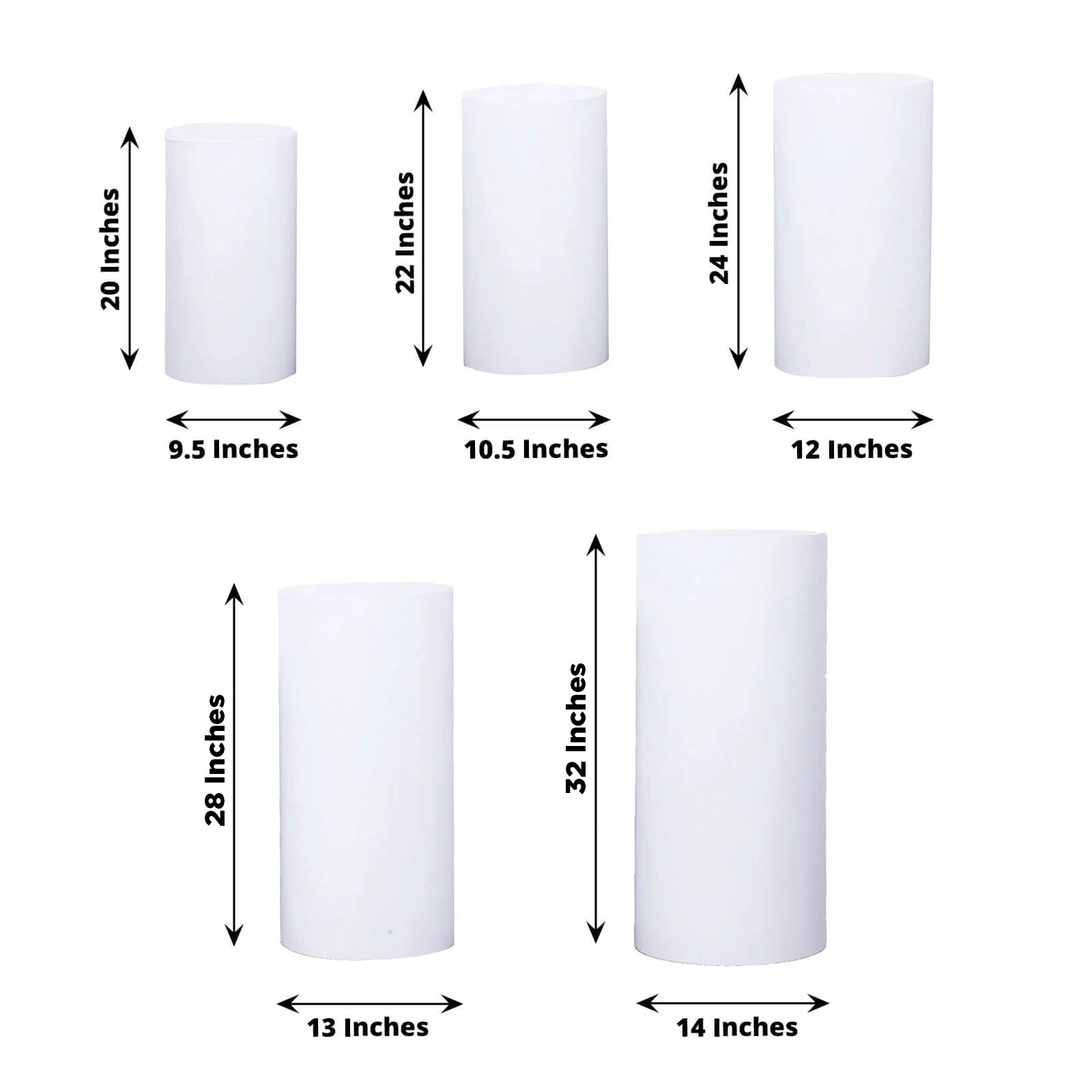 Set of 5 White Metal Cylinder Pillar Prop Stands For Wedding Aisle, Round Plinth Pedestal Display Boxes - 20",22",24",28",32" - Bell Racket Store