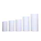 Set of 5 White Metal Cylinder Pillar Prop Stands For Wedding Aisle, Round Plinth Pedestal Display Boxes - 20",22",24",28",32" - Bell Racket Store