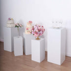 Set of 5 White Metal Rectangular Prop Pedestal Stands Backdrop Decor, Plinth Pillar Display Boxes - Bell Racket Store