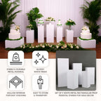 Set of 5 White Metal Rectangular Prop Pedestal Stands Backdrop Decor, Plinth Pillar Display Boxes - Bell Racket Store