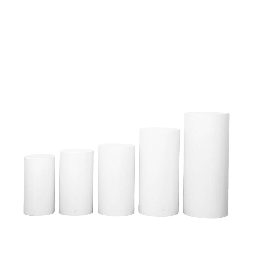 Set of 5 White Spandex Cylinder Pedestal Stand Covers, Stretchable Pillar Prop Covers - 160 GSM - Bell Racket Store