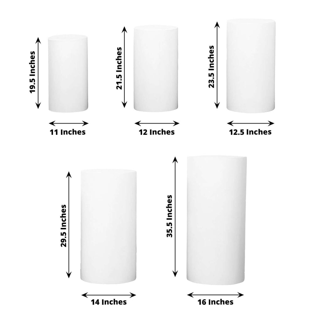 Set of 5 White Spandex Cylinder Pedestal Stand Covers, Stretchable Pillar Prop Covers - 160 GSM - Bell Racket Store