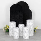 Set of 5 White Wave Mesh Cylinder Pedestal Stand Covers with Embroidered Sequins, Pillar Prop Covers - 160 GSM - Bell Racket Store
