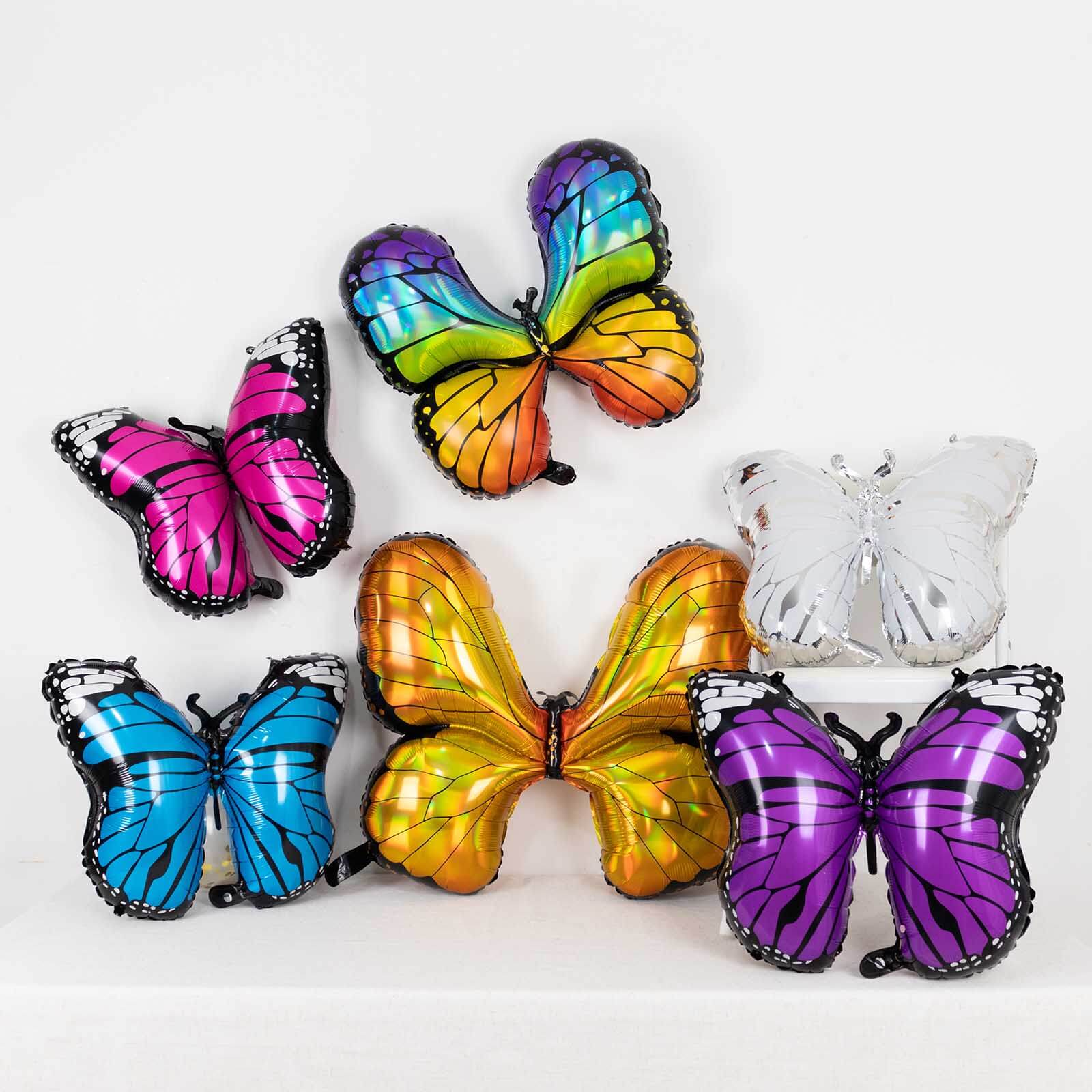 Set of 6 Assorted Butterfly Helium Foil Balloons, Fairy Tale Theme Party Supplies - 21",23",28" - Bell Racket Store