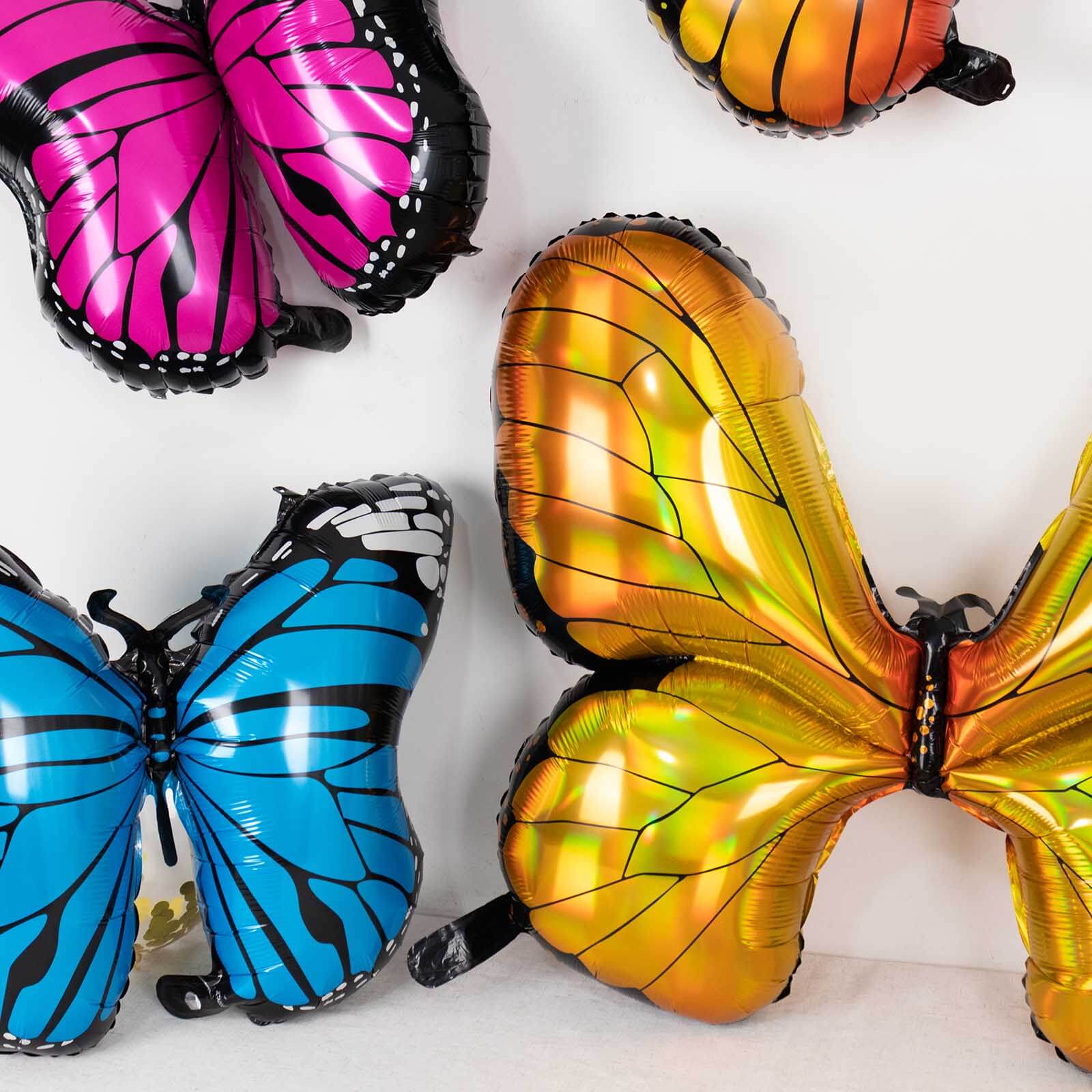 Set of 6 Assorted Butterfly Helium Foil Balloons, Fairy Tale Theme Party Supplies - 21",23",28" - Bell Racket Store
