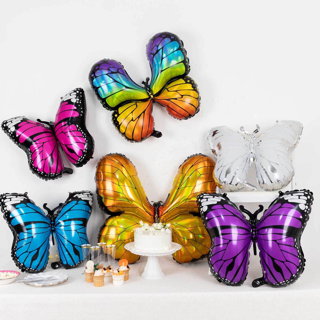 Set of 6 Assorted Butterfly Helium Foil Balloons, Fairy Tale Theme Party Supplies - 21",23",28" - Bell Racket Store