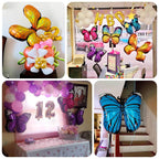 Set of 6 Assorted Butterfly Helium Foil Balloons, Fairy Tale Theme Party Supplies - 21",23",28" - Bell Racket Store