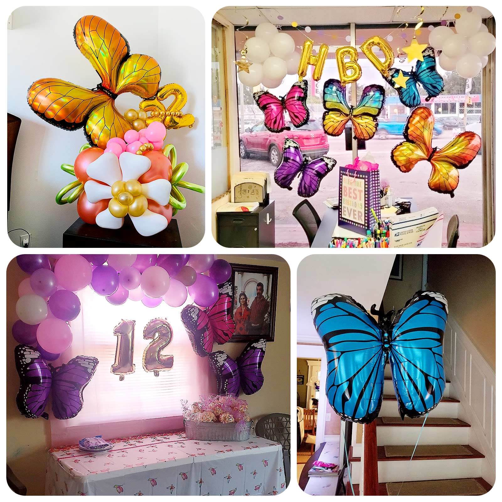 Set of 6 Assorted Butterfly Helium Foil Balloons, Fairy Tale Theme Party Supplies - 21",23",28" - Bell Racket Store