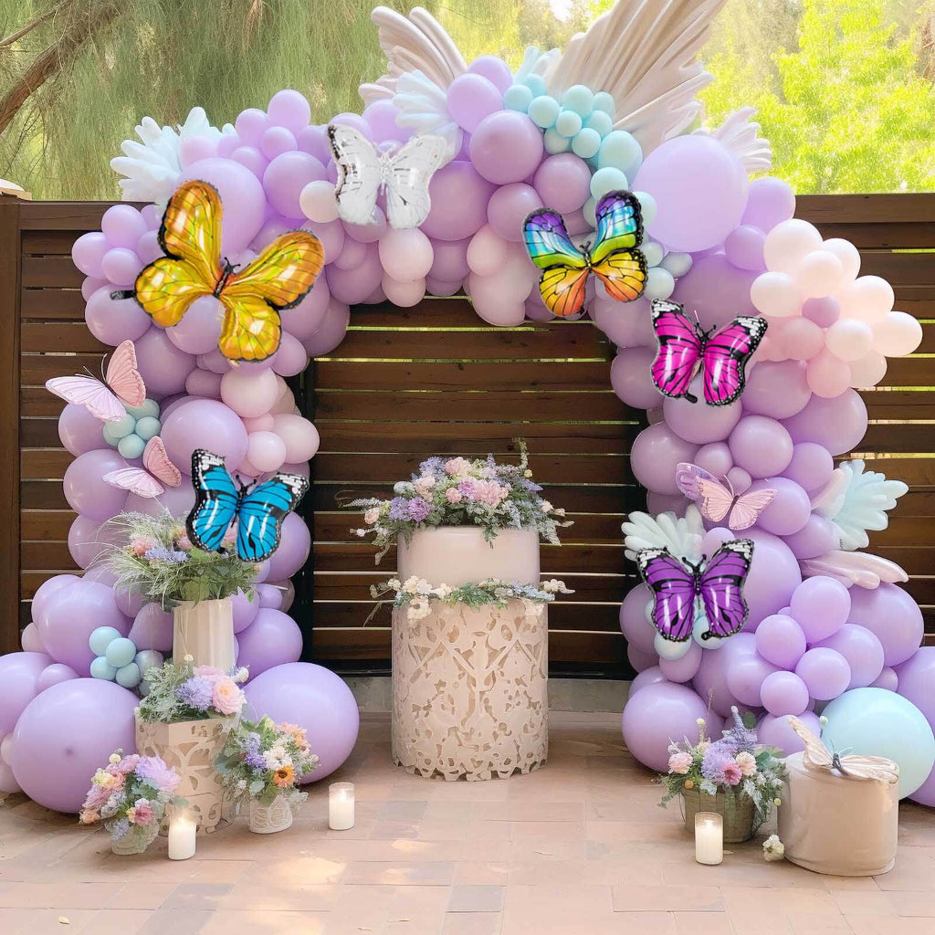 Set of 6 Assorted Butterfly Helium Foil Balloons, Fairy Tale Theme Party Supplies - 21",23",28" - Bell Racket Store