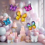 Set of 6 Assorted Butterfly Helium Foil Balloons, Fairy Tale Theme Party Supplies - 21",23",28" - Bell Racket Store