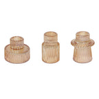 Set of 6 Glass Taper Candle Holders Ribbed Crystal Design Amber Gold - Reversible Mini Votive Tealight Stands 3" - Bell Racket Store