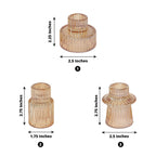 Set of 6 Glass Taper Candle Holders Ribbed Crystal Design Amber Gold - Reversible Mini Votive Tealight Stands 3" - Bell Racket Store