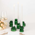 Set of 6 Glass Taper Candle Holders Ribbed Crystal Design Hunter Emerald Green - Reversible Mini Votive Tealight Stands 3" - Bell Racket Store