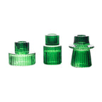 Set of 6 Glass Taper Candle Holders Ribbed Crystal Design Hunter Emerald Green - Reversible Mini Votive Tealight Stands 3" - Bell Racket Store