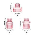 Set of 6 Glass Taper Candle Holders Ribbed Crystal Design Pink - Reversible Mini Votive Tealight Stands 3" - Bell Racket Store