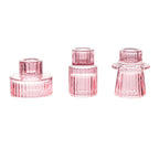 Set of 6 Glass Taper Candle Holders Ribbed Crystal Design Pink - Reversible Mini Votive Tealight Stands 3" - Bell Racket Store