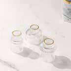 Set of 6 Glass Taper Candle Holders Ribbed Crystal Design with Gold Rim Clear - Reversible Mini Votive Tealight Stands 3" - Bell Racket Store