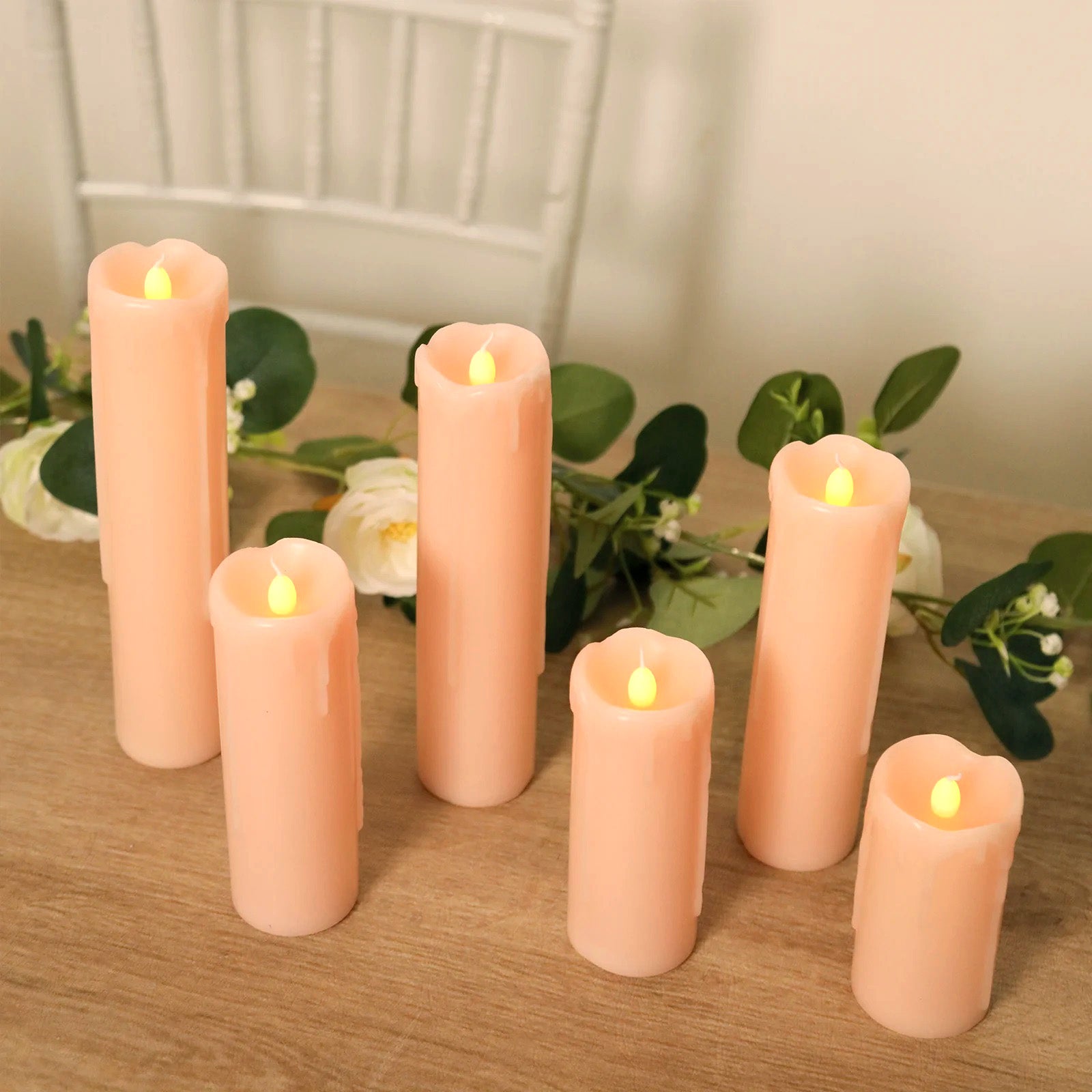 Set of 6 LED Flameless Luminaria Candles Drip Wax Blush - Battery Operated Pillar Lighting - Bell Racket Store