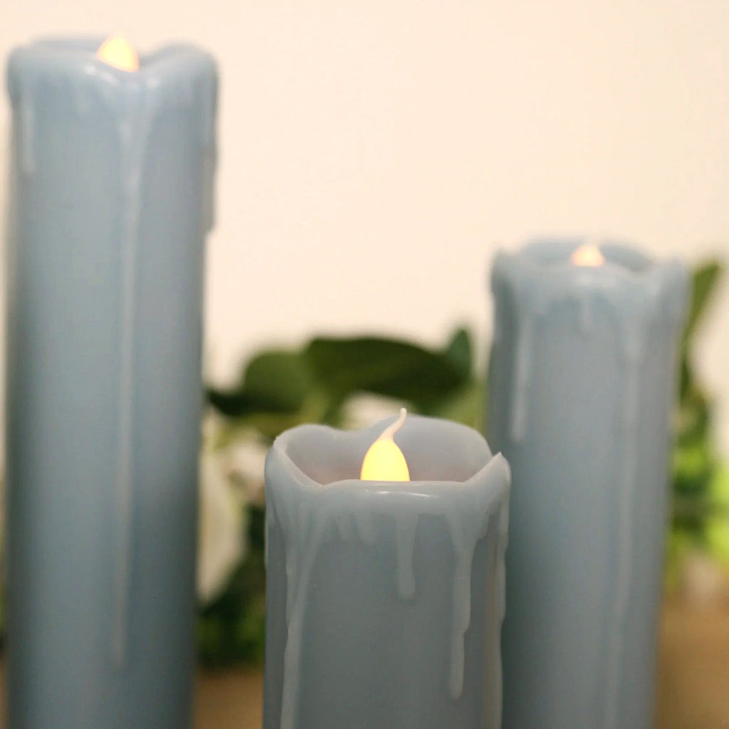 Set of 6 LED Flameless Luminaria Candles Drip Wax Dusty Blue - Battery Operated Pillar Lighting - Bell Racket Store