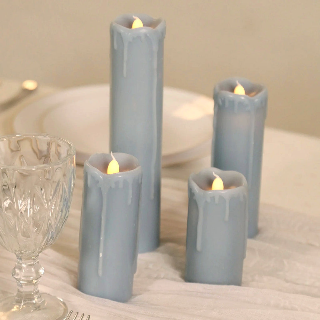 Set of 6 LED Flameless Luminaria Candles Drip Wax Dusty Blue - Battery Operated Pillar Lighting - Bell Racket Store