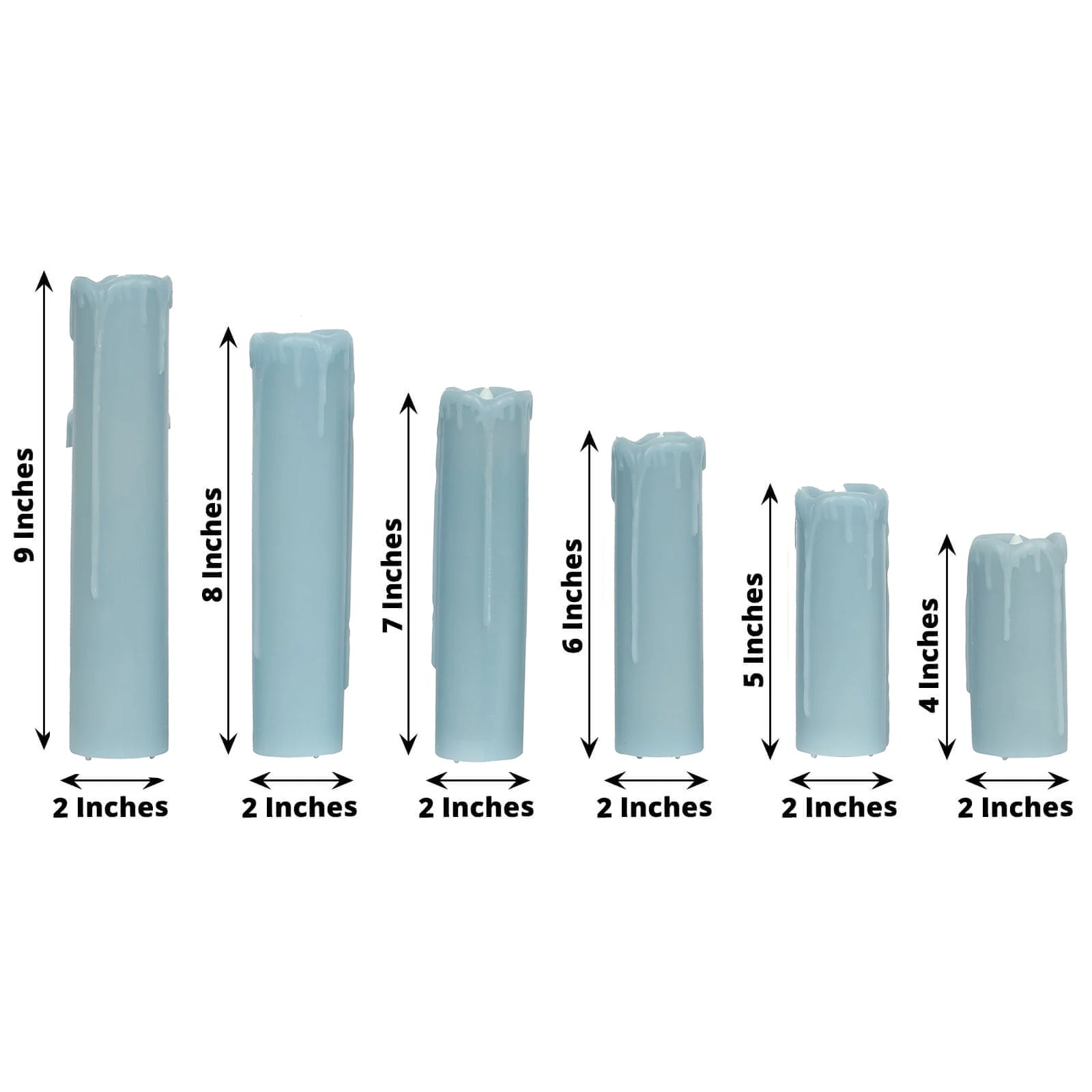 Set of 6 LED Flameless Luminaria Candles Drip Wax Dusty Blue - Battery Operated Pillar Lighting - Bell Racket Store