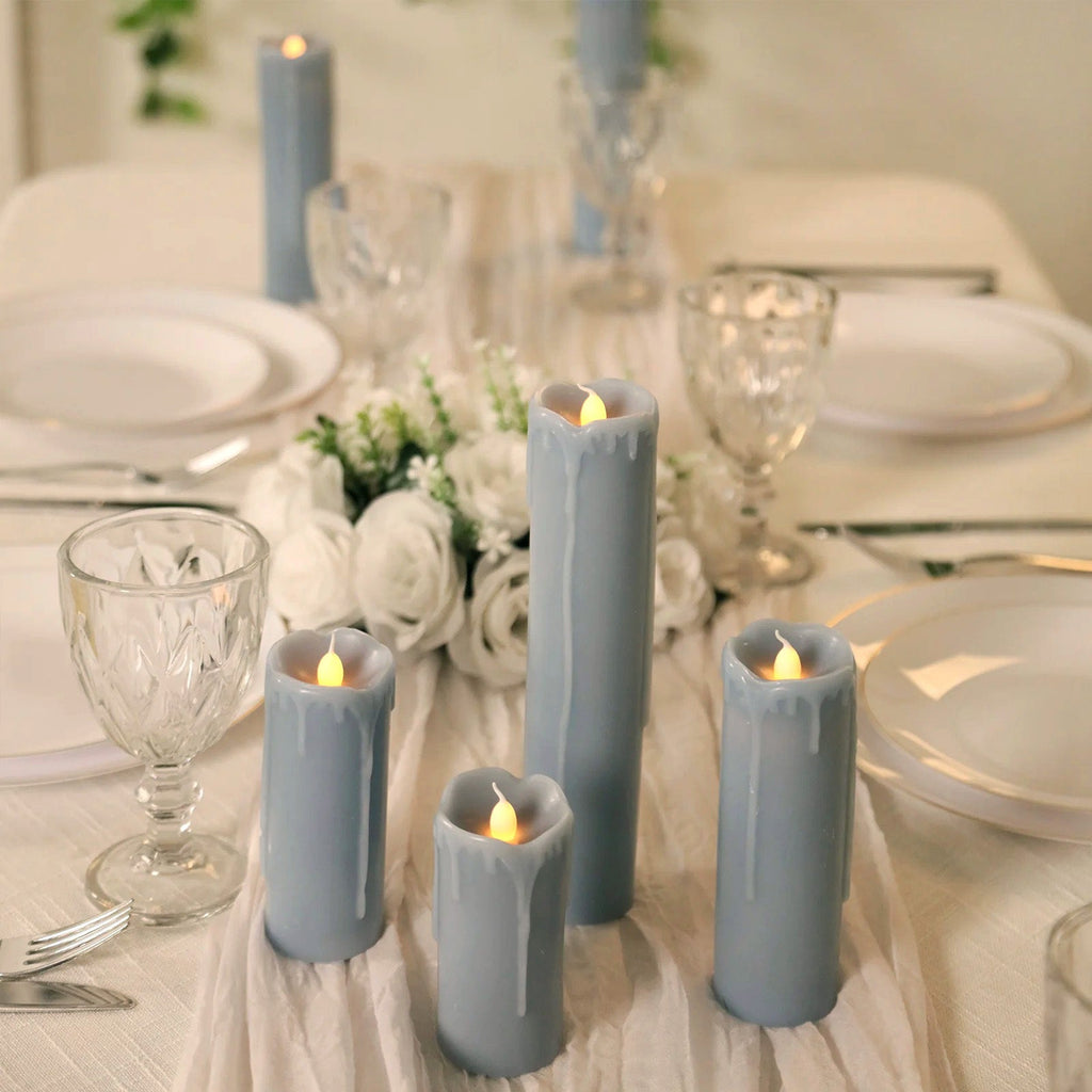 Set of 6 LED Flameless Luminaria Candles Drip Wax Dusty Blue - Battery Operated Pillar Lighting - Bell Racket Store