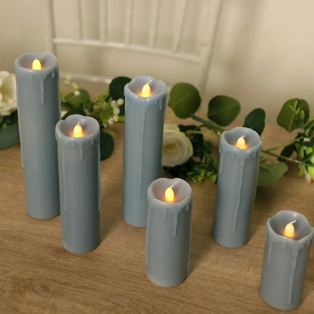 Set of 6 LED Flameless Luminaria Candles Drip Wax Dusty Blue - Battery Operated Pillar Lighting - Bell Racket Store