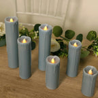 Set of 6 LED Flameless Luminaria Candles Drip Wax Dusty Blue - Battery Operated Pillar Lighting - Bell Racket Store