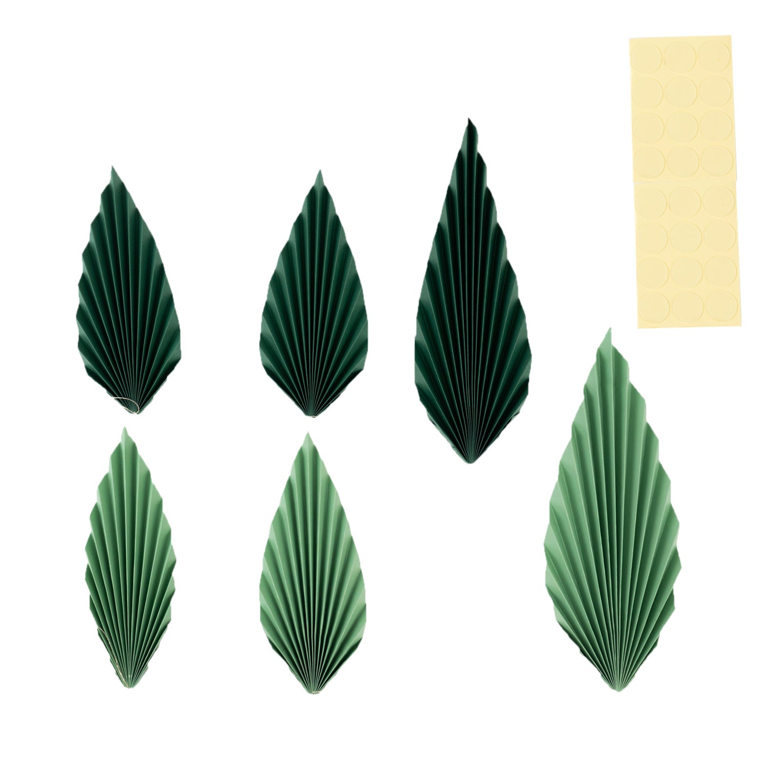 Set of 6 Mixed Green Leaves Hanging Paper Fans Backdrop Decor, Pre - Strung Foldable Tropical Palm Leaves Jungle Theme Party Supplies - 11",15" - Bell Racket Store