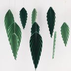 Set of 6 Mixed Green Leaves Hanging Paper Fans Backdrop Decor, Pre - Strung Foldable Tropical Palm Leaves Jungle Theme Party Supplies - 11",15" - Bell Racket Store