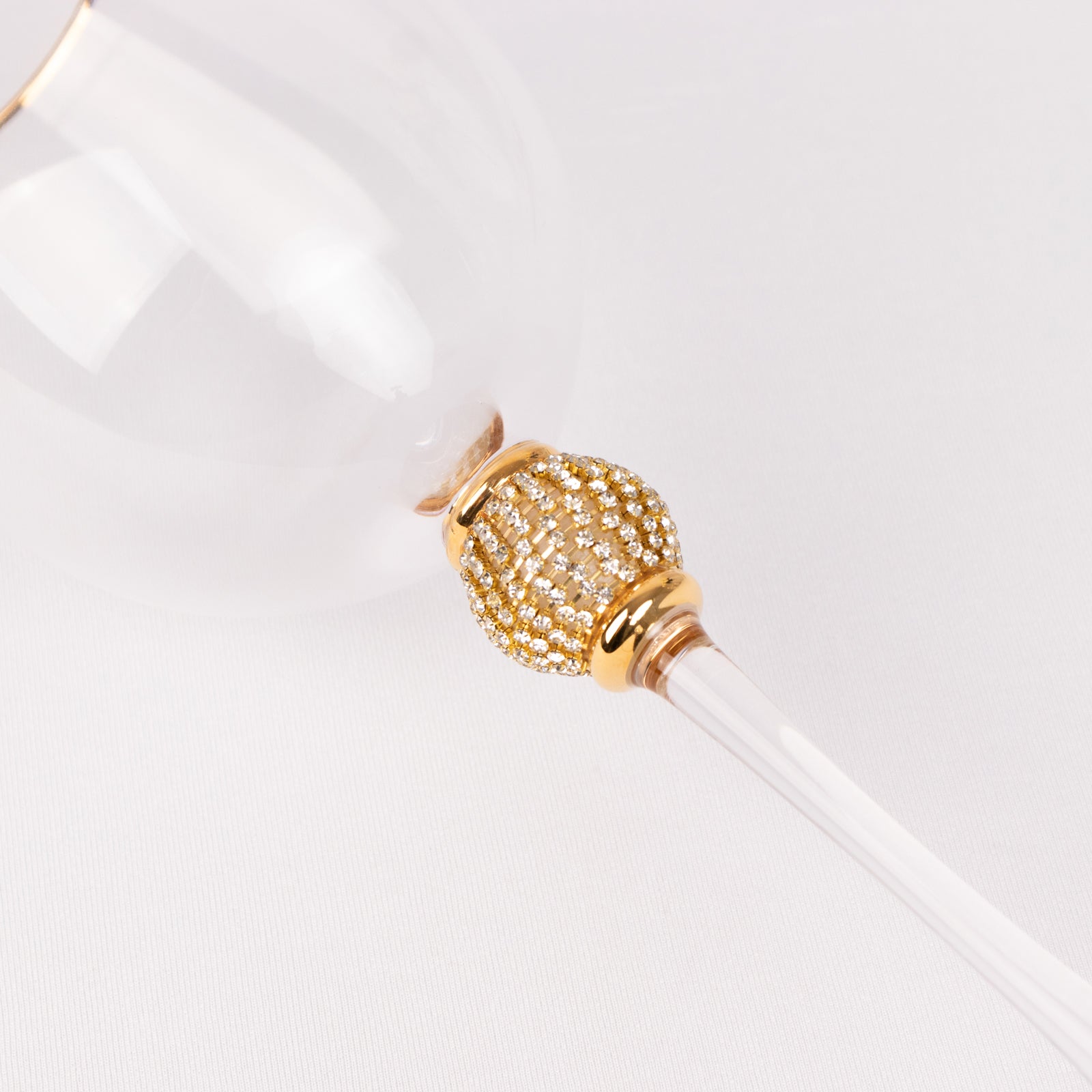 Set of 6 Wine Goblet Glasses Clear Gold Rimmed Design with Rhinestone Studded Stem - Handblown Vintage Crystal Glasses for Cocktails 16oz 10" - Bell Racket Store