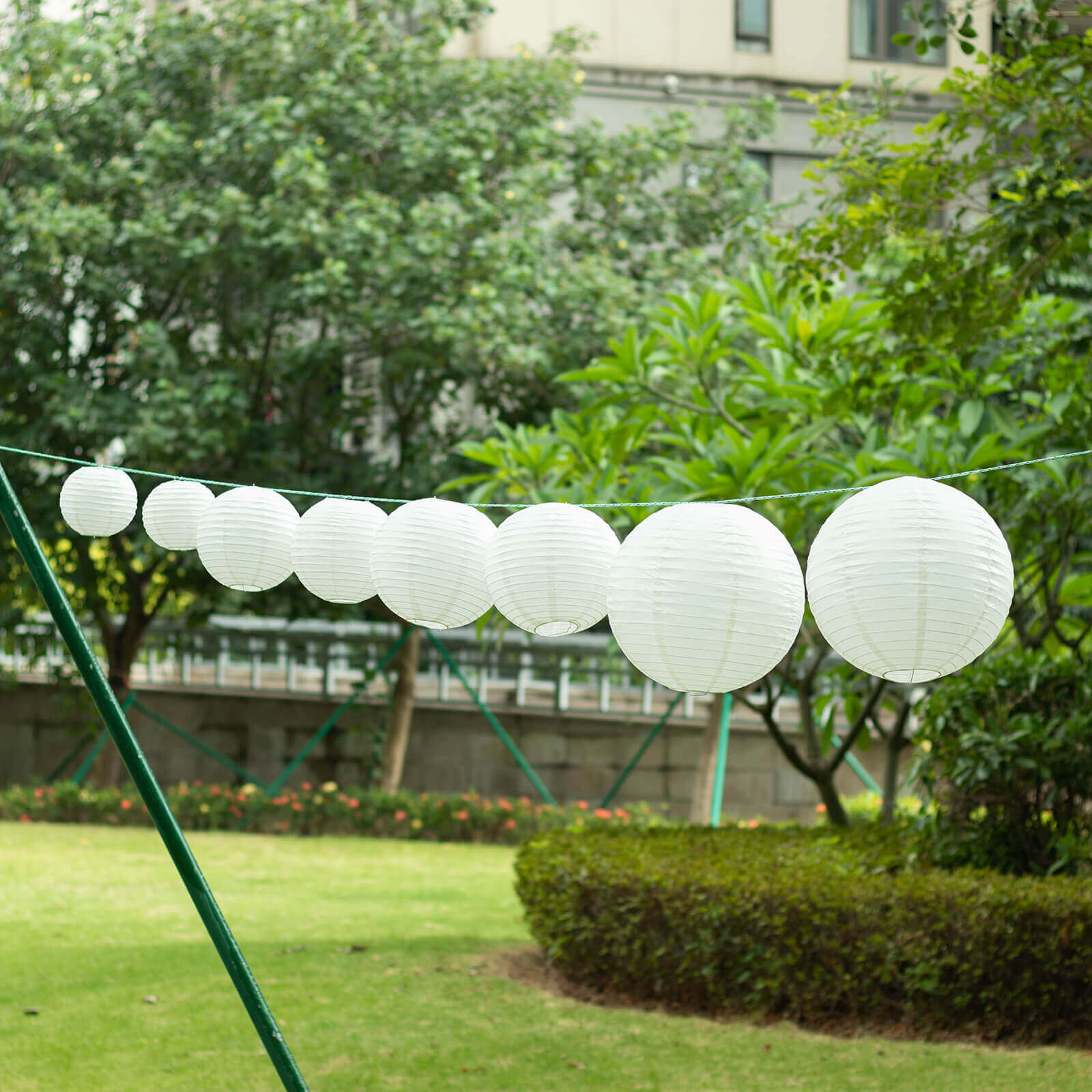Set of 8 Ivory Hanging Paper Lanterns, Decorative Round Chinese Sky Lanterns, Assorted Sizes - 6",8",10",14" - Bell Racket Store