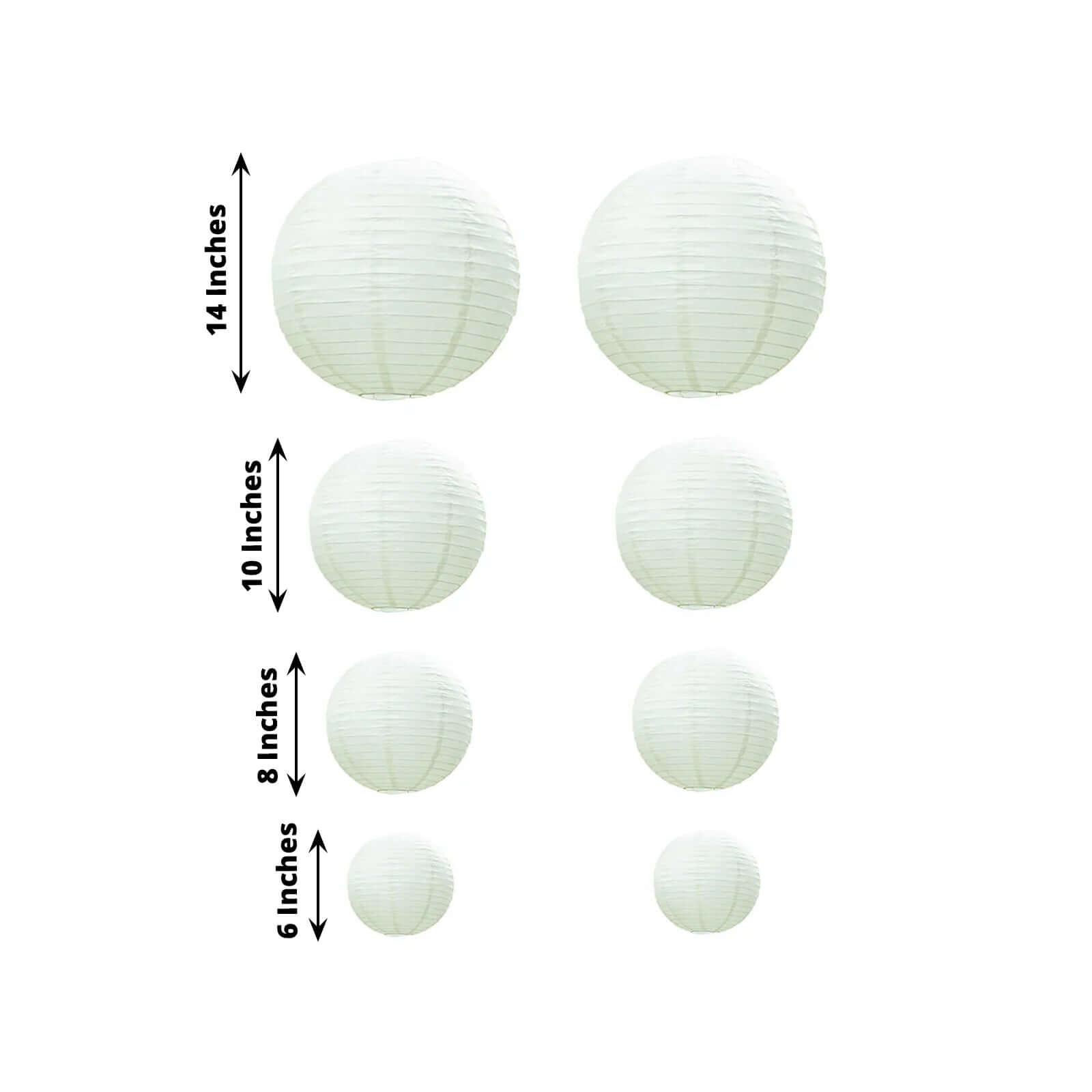 Set of 8 Ivory Hanging Paper Lanterns, Decorative Round Chinese Sky Lanterns, Assorted Sizes - 6",8",10",14" - Bell Racket Store
