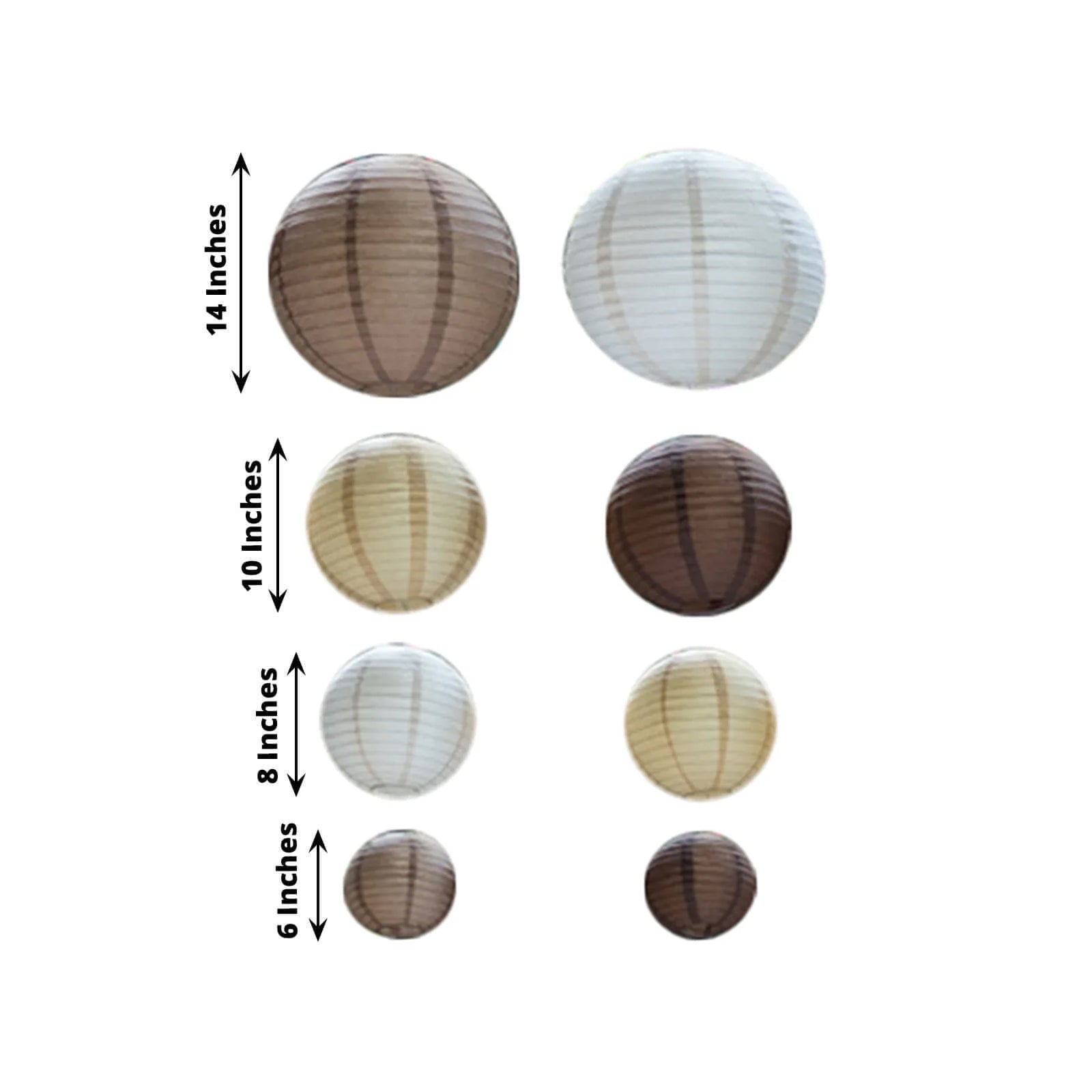Set of 8 Natural Brown Hanging Paper Lanterns Assorted Sizes, Decorative Round Chinese Sky Lanterns - 6",8",10",14" - Bell Racket Store