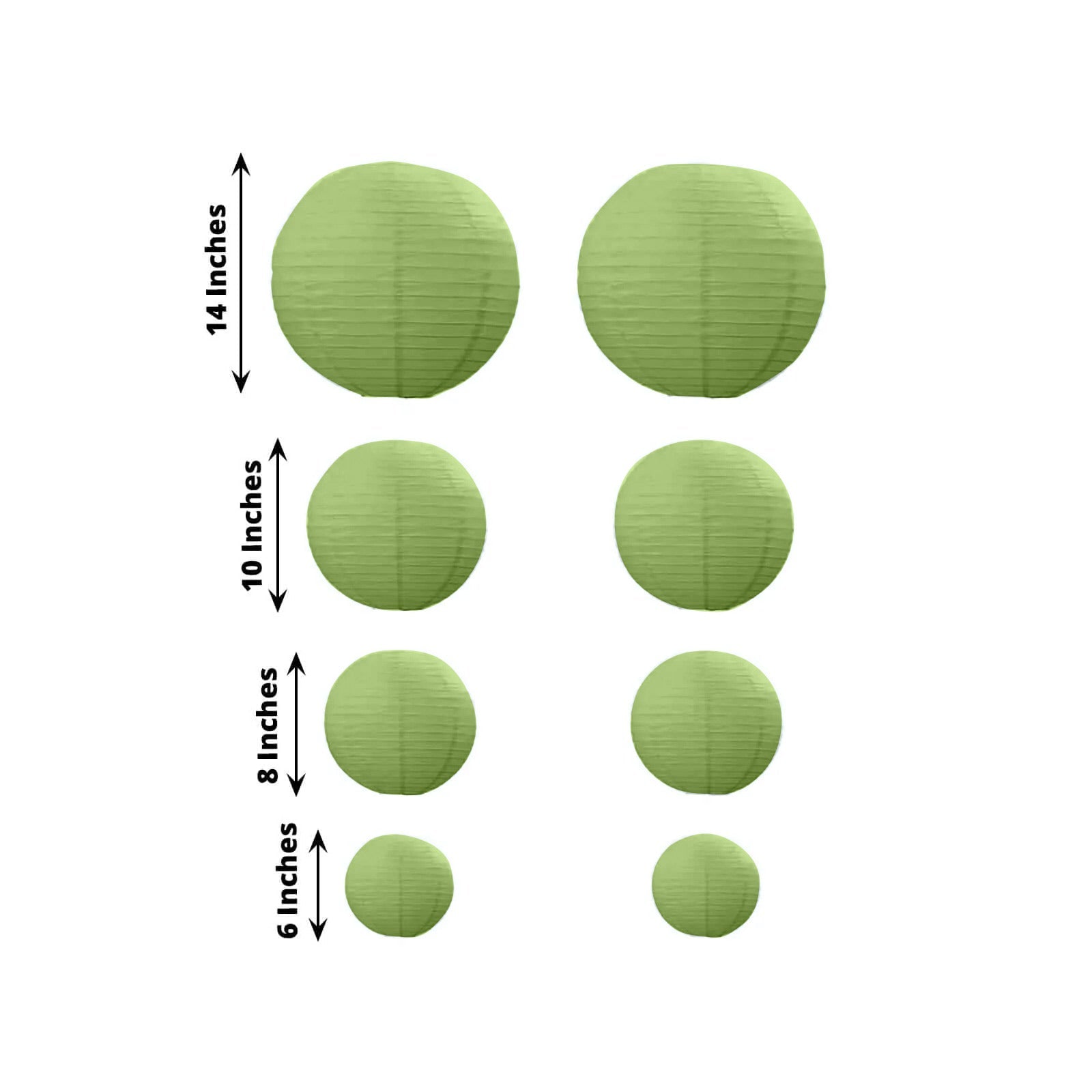 Set of 8 Sage Green Hanging Paper Lanterns, Decorative Round Chinese Sky Lanterns, Assorted Sizes - 6",8",10",14" - Bell Racket Store