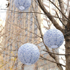 Set of 8 White Blue Hanging Chinese Lanterns in French Toile Floral Pattern, Festival Paper Lanterns - 6",8",10",14" - Bell Racket Store