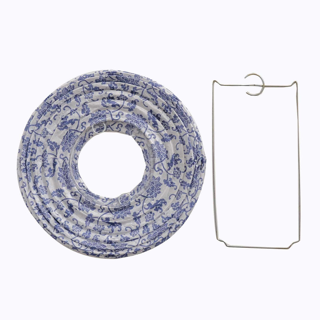 Set of 8 White Blue Hanging Chinese Lanterns in French Toile Floral Pattern, Festival Paper Lanterns - 6",8",10",14" - Bell Racket Store