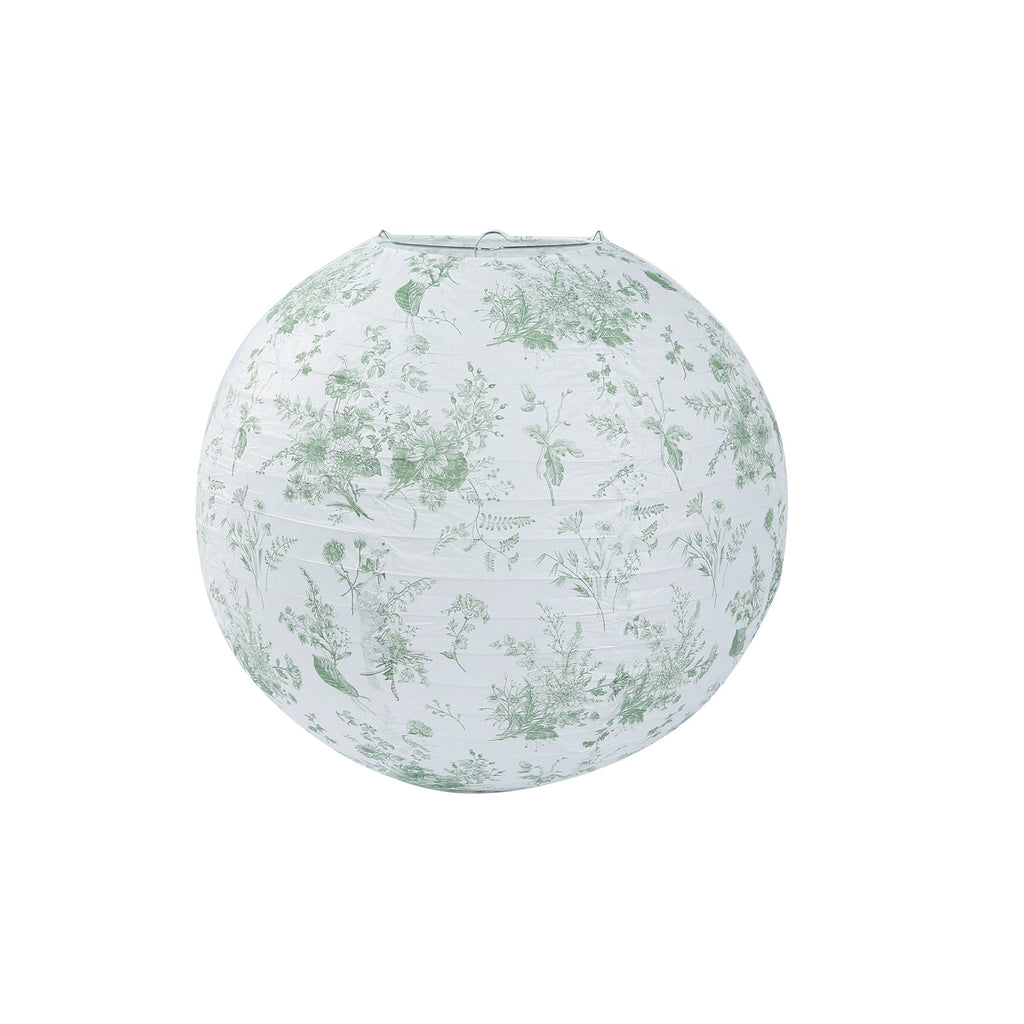 Set of 8 White Sage Green Hanging Chinese Lanterns in French Toile Floral Pattern, Festival Paper Lanterns - 6",8",10",14" - Bell Racket Store