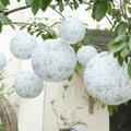 Set of 8 White Sage Green Hanging Chinese Lanterns in French Toile Floral Pattern, Festival Paper Lanterns - 6",8",10",14" - Bell Racket Store