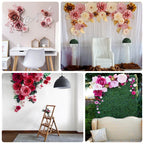 Set of 9 Ivory 3D Rose Paper Flowers with Gold Tropical Palm Leaves, Party Flower Backdrop Hanging Wall Decor - Bell Racket Store