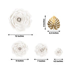 Set of 9 White 3D Rose Paper Flowers with Gold Tropical Palm Leaves, Party Flower Backdrop Hanging Wall Decor - Bell Racket Store