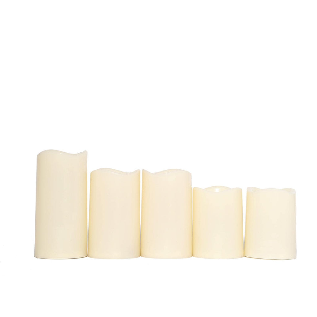 Set of 5 LED Flickering Pillar Candles Color Changing Ivory with Remote - Battery Operated 4", 5", 6"