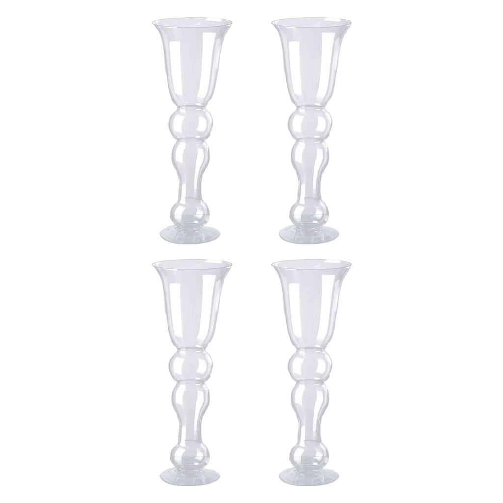 4-Pack Glass Trumpet Vases Pilsner Curved Design Clear - Stylish Flower Centerpieces for Events 20"