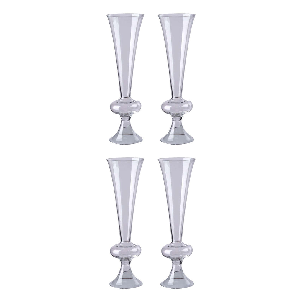 4-Pack Glass Trumpet Vases Crystal Ball Design Clear - Stylish Reversible Floral Centerpieces 15"