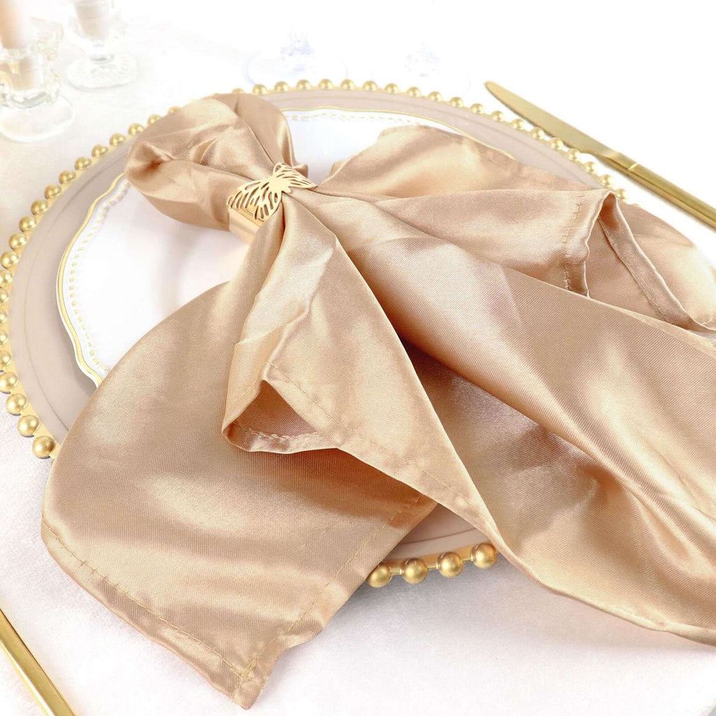 5 Pack Satin 20"x20" Napkins Nude - Luxurious Shine & Smooth Dinner Napkins