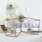 Set of Metal Candle Holders Linked Geometric Design Rose Gold - Chic Votive Glass Decor for Events & Gatherings 9"