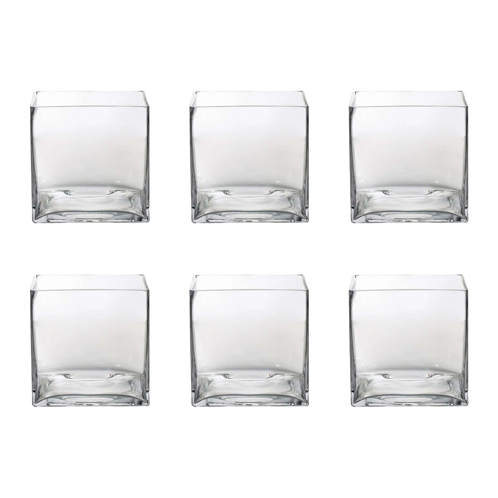 6-Pack Glass Flower Vases Heavy Duty Clear - Premium Table Centerpieces for Weddings 6"