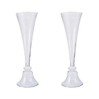 Set of 2 Glass Trumpet Vases Reversible Clarinet Style Clear - Decorative Flower Centerpieces for Events 28"