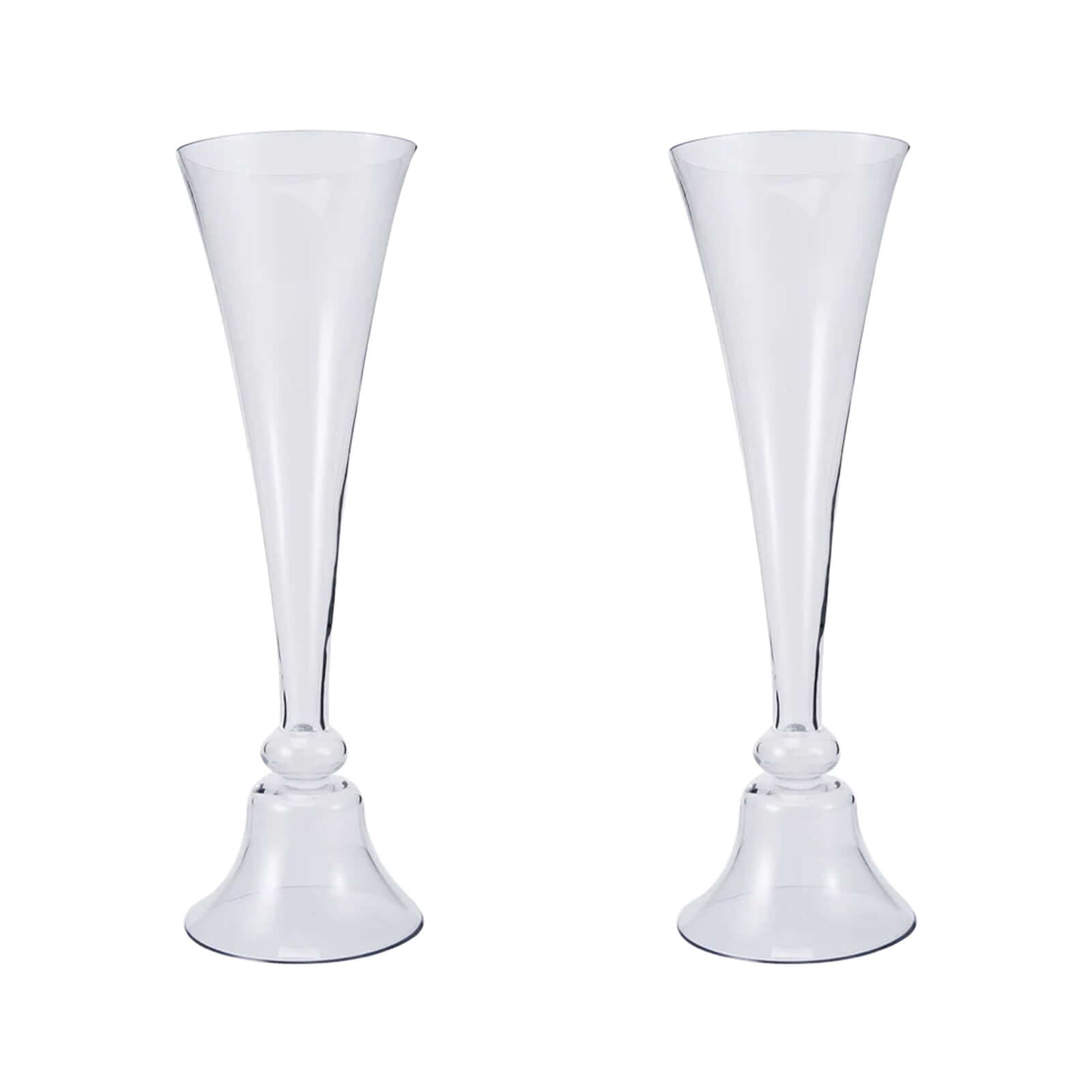 Set of 2 Glass Trumpet Vases Reversible Clarinet Style Clear - Decorative Flower Centerpieces for Events 28"