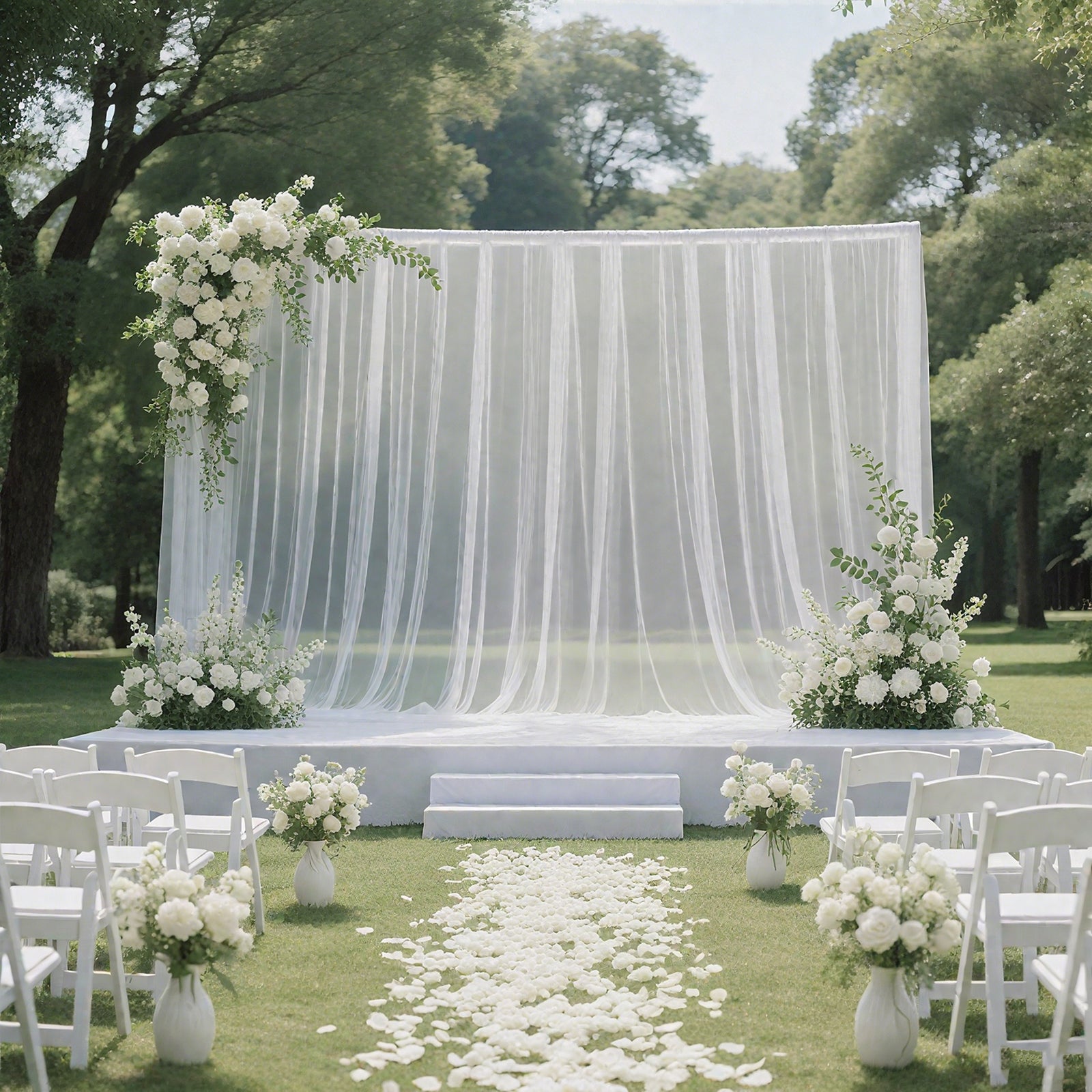 Sheer Backdrop Curtain Panel 10ft Ã— 10ft White â€“ Wedding Arch Drape with Rod Pocket - Bell Racket Store